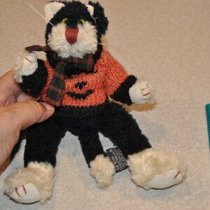Boyd's Bear Black Cat with Pumpkin sweater and plaid bow